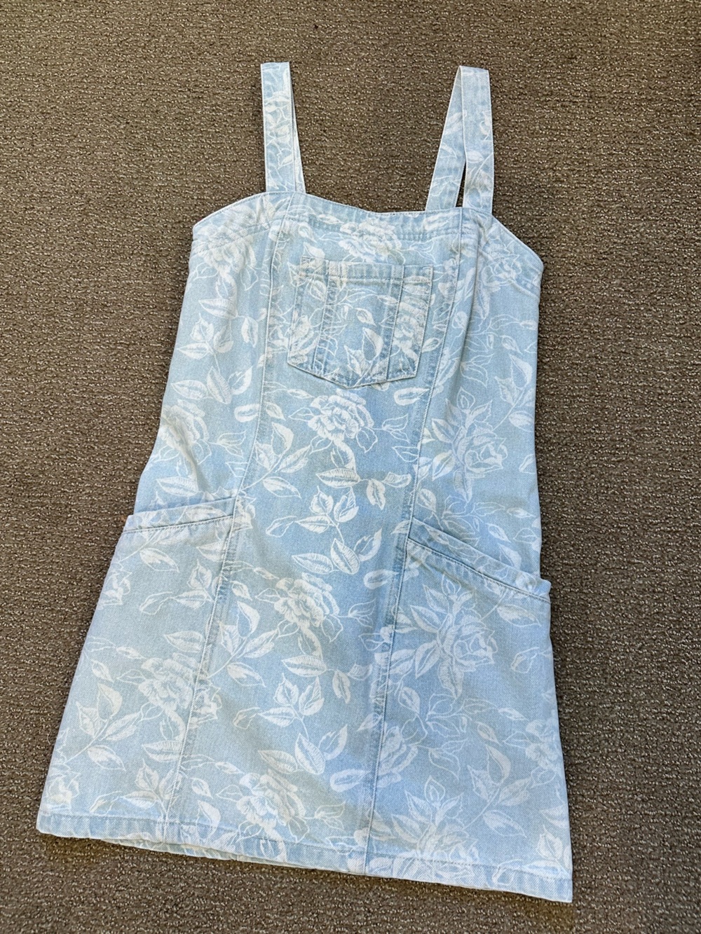 Topshop Moto Light Wash Floral Print Denim Dress